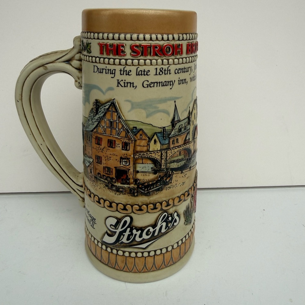 Vintage Stroh’s Beer Stein Heritage Series II Ceramarte Brazil Relief Mug 7.5”